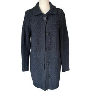 J.Jill Long Cable Knit Cardigan Sweater Navy Blue Will blend Size Medium Academy